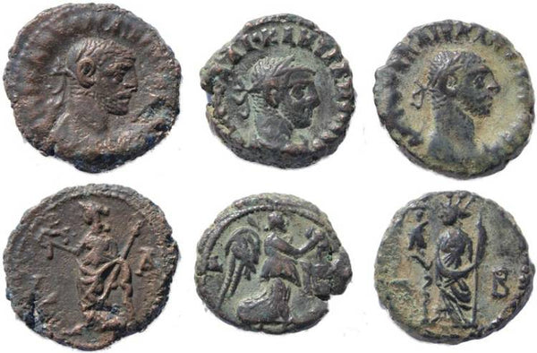 3 Diocletian Potin Tetradrachms minted in Alexandria, Egypt
